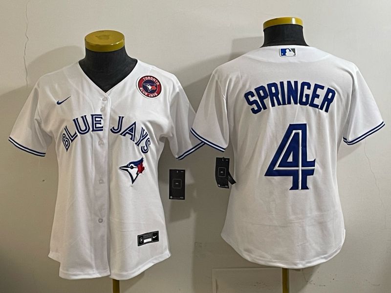 Women 2025 Toronto Blue Jays #4 Springer  white Game Nike MLB Jersey style 005